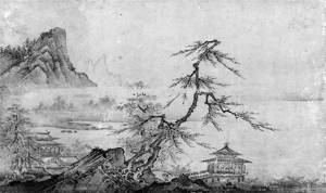Kano Motonobu. Landscapes with pine trees 