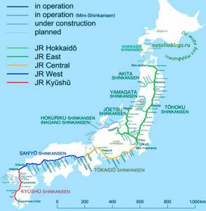 Спланировать маршрут поездки на скоростных поездах в Японии. Карта