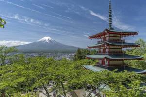 япония гора фудзи лето пагода